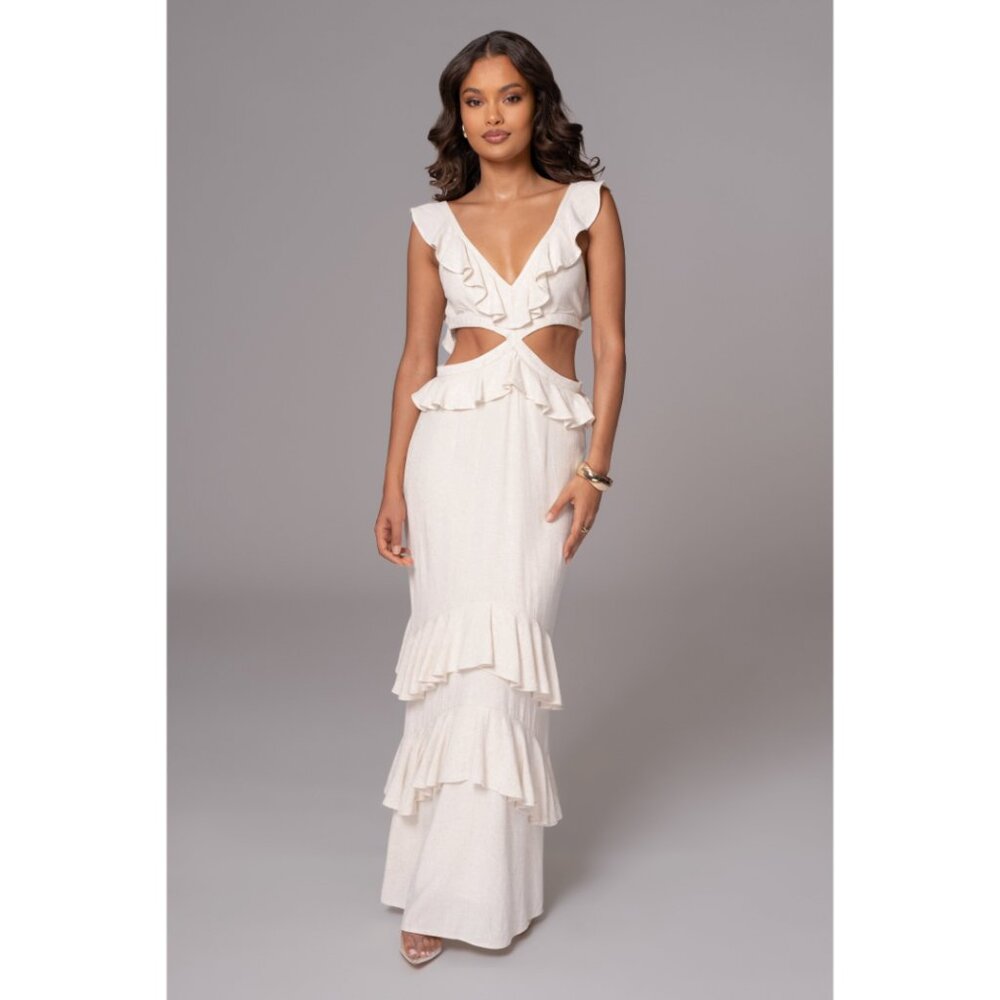Beautiful New JLuxLabel Natural Sunshine Ruffle Linen Dress
